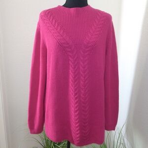 TALBOTS Women's XL Pink Cable Knit Long Sleeve Sweater